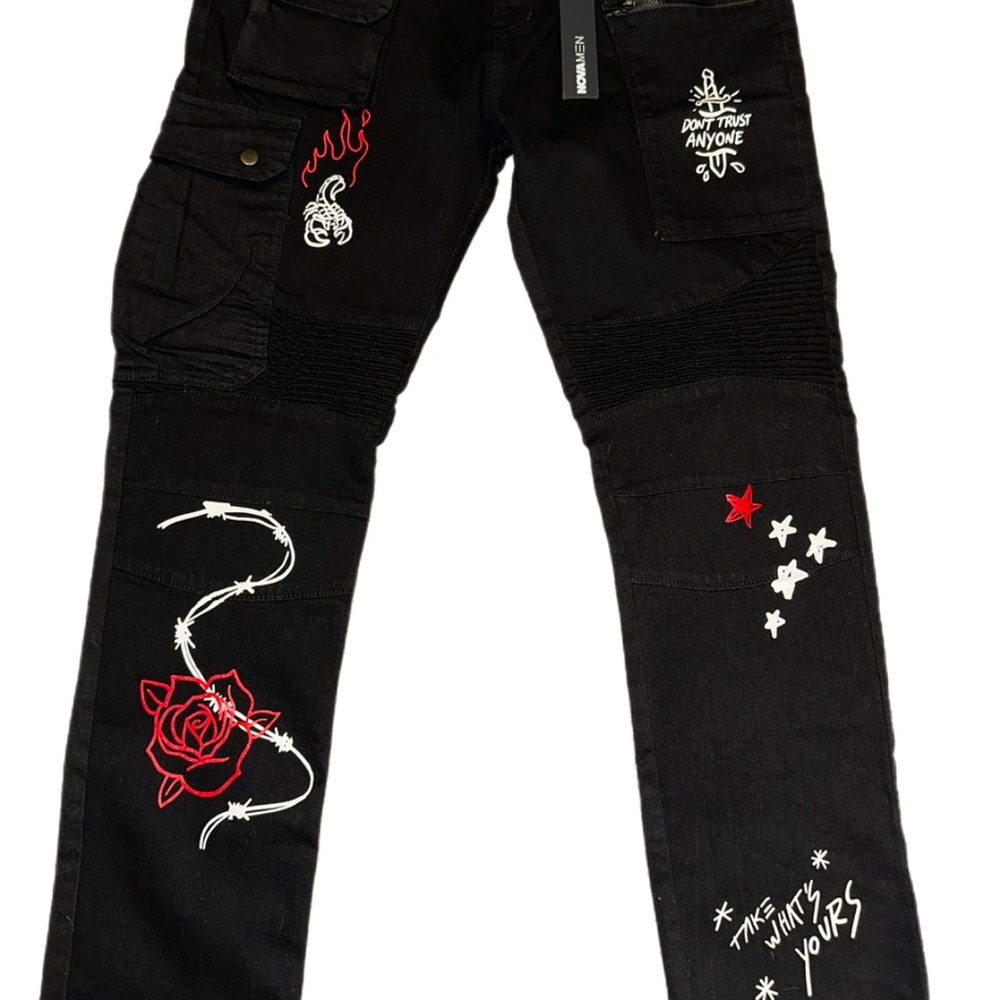 Fashion Nova Men Jeans Black Wire Rose Slim